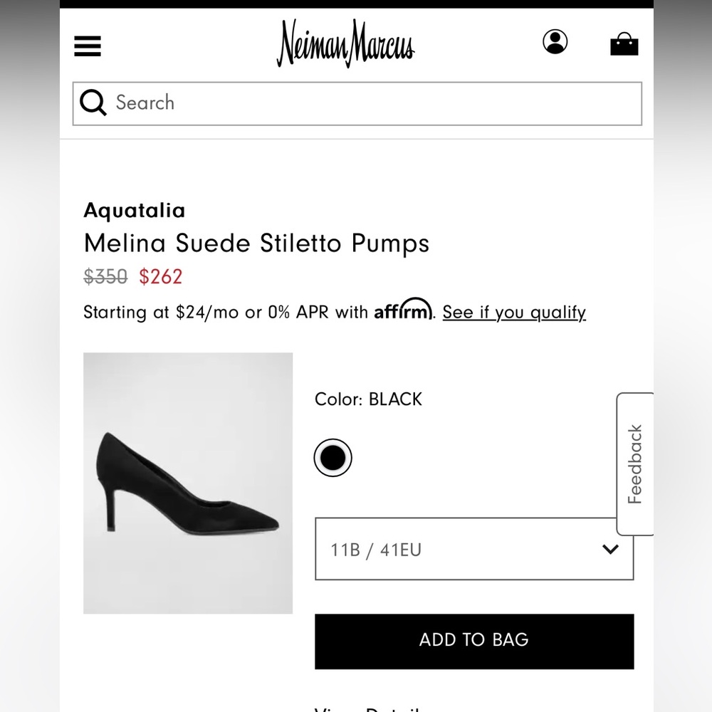 Aquatalia Melina black suede pump, size 8.5